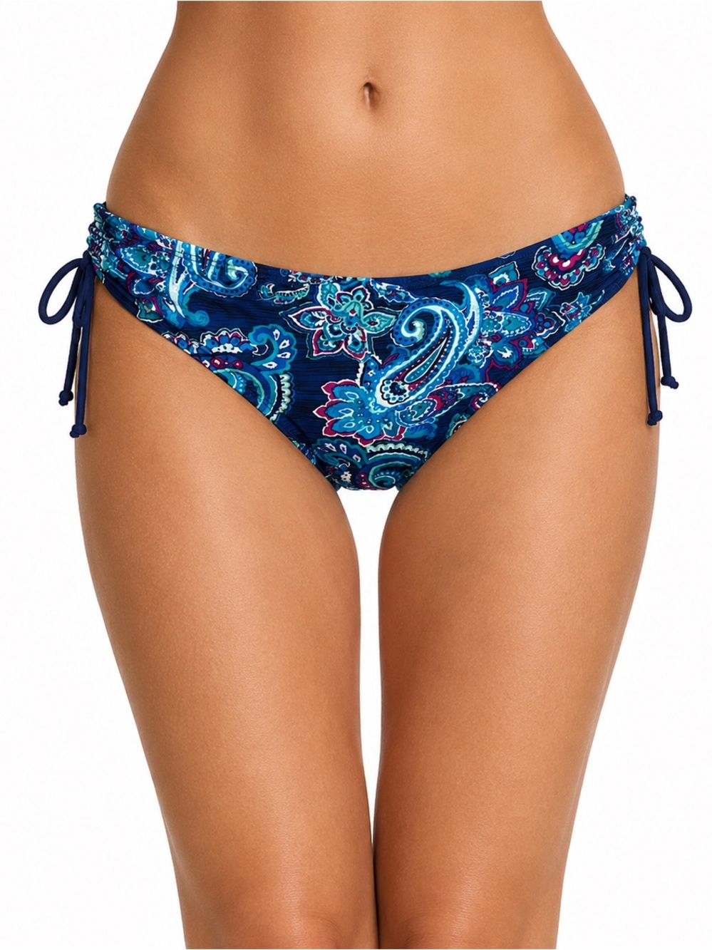 Sweet Escape Blue Floral Paisley, Side ruched ties, size 16